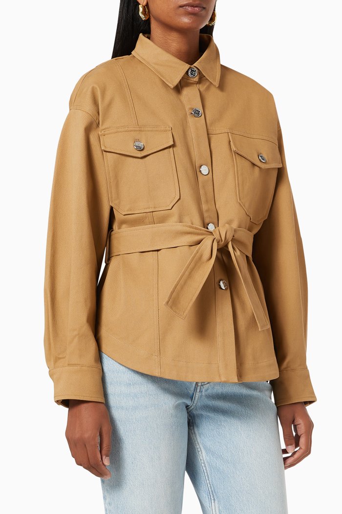

Oversized Shirt Jacket in Cotton, Brown