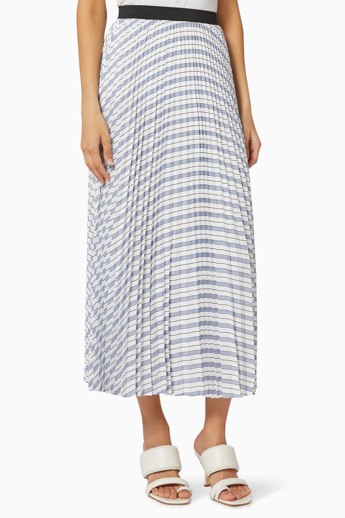 

Elasticated Pleated Skirt with Stripes, White