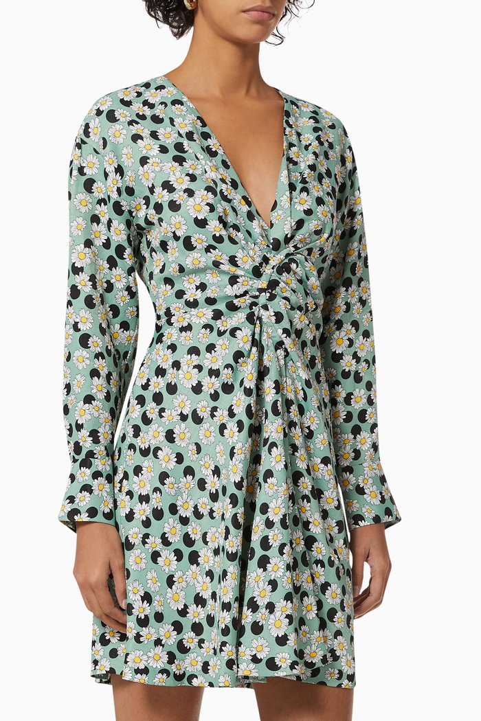 

Angele Ruched Dress in Linen, Green