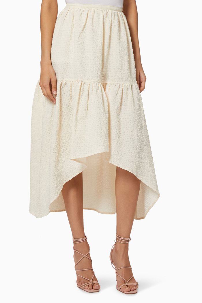 Ecru Petticoat-Style Asymmetric Skirt, White
