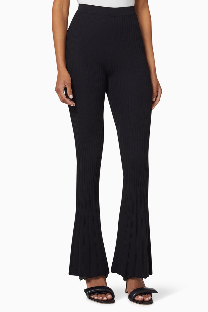 

Ribbed Knit Flared Pants, Black