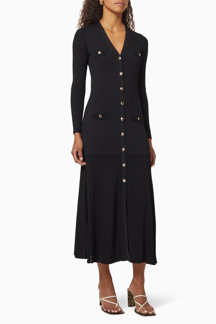 Ribbed Knit Cardigan Dress, Black