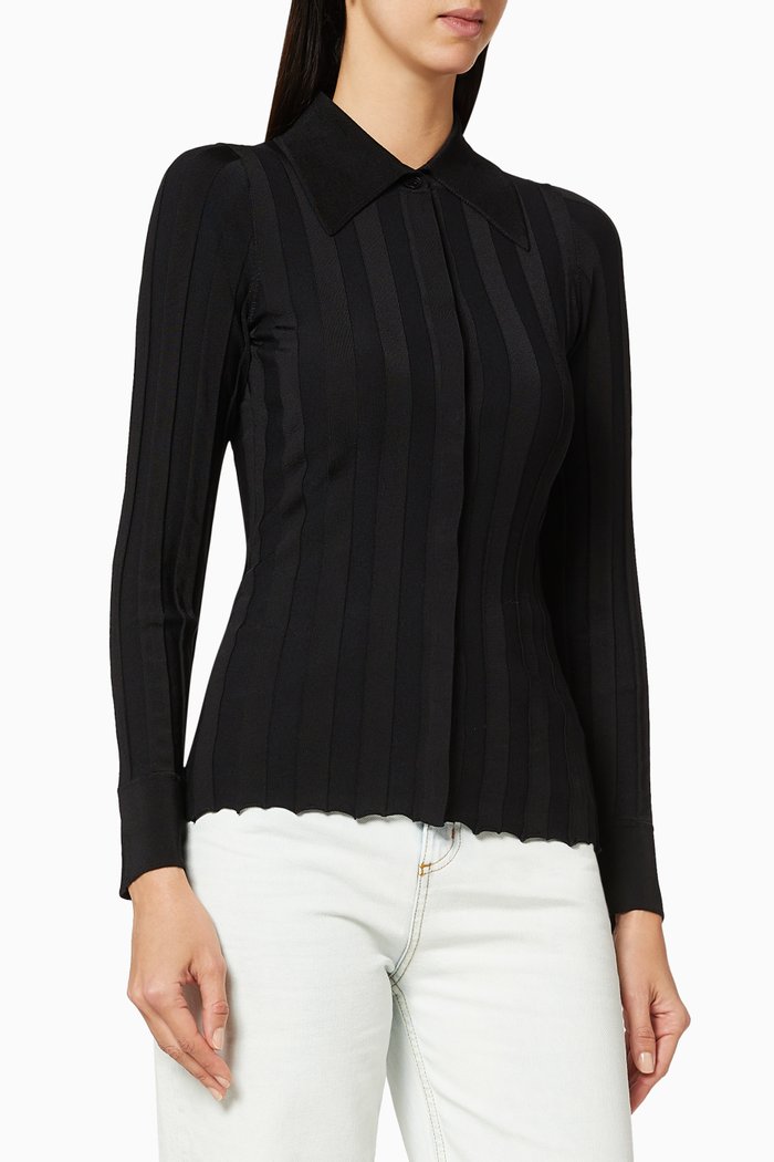 Ribbed Knit Shirt, Black