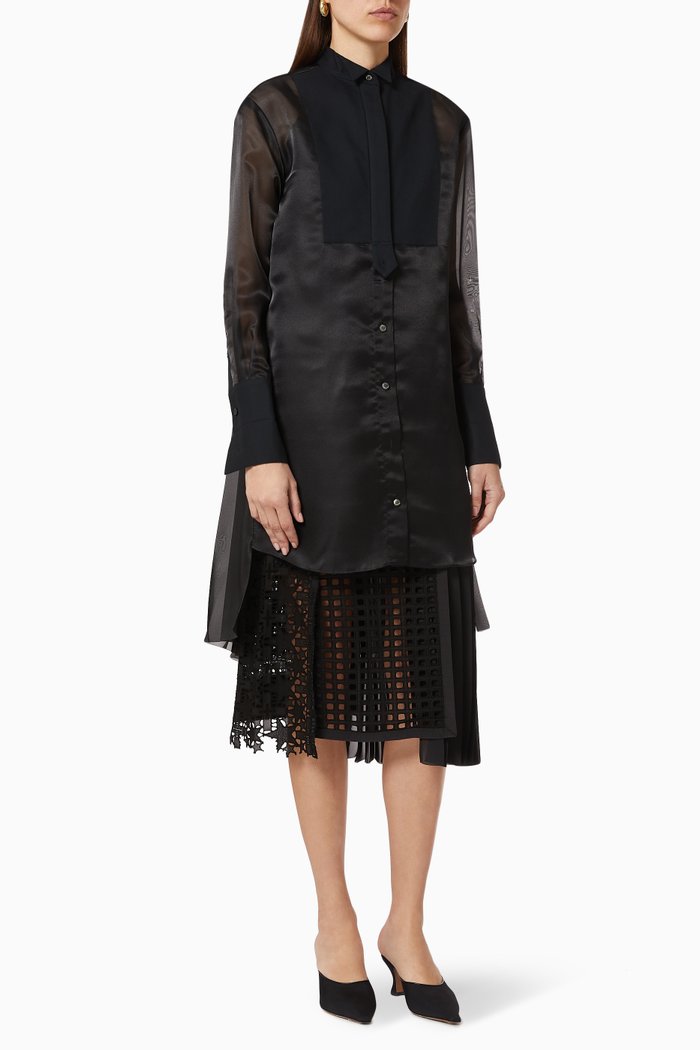 

Shirt Dress in Organza & Cotton, Black