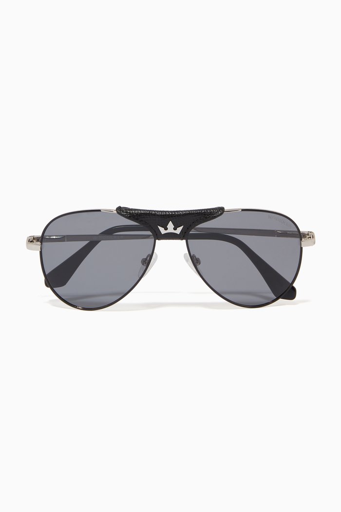 

James Aviator Sunglasses in Stainless Steel, Black