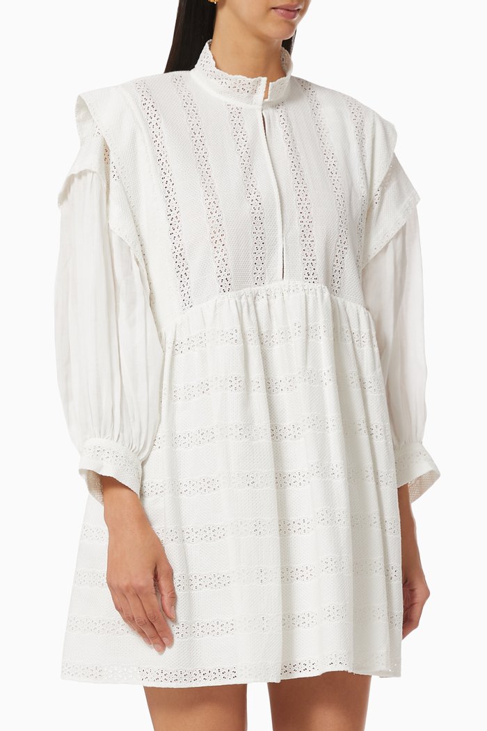 

Puff Sleeve Dress in Embroidered Cotton, White
