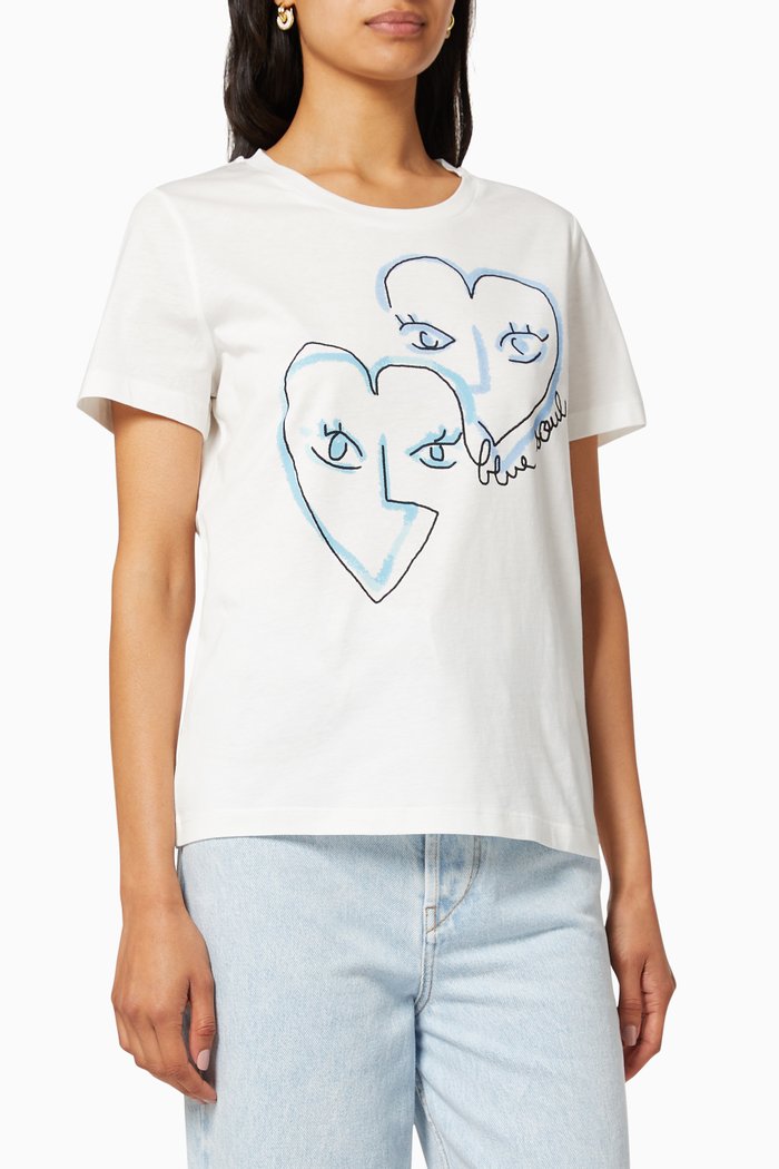 

Double Heart Graphic Print Jersey T-Shirt, White