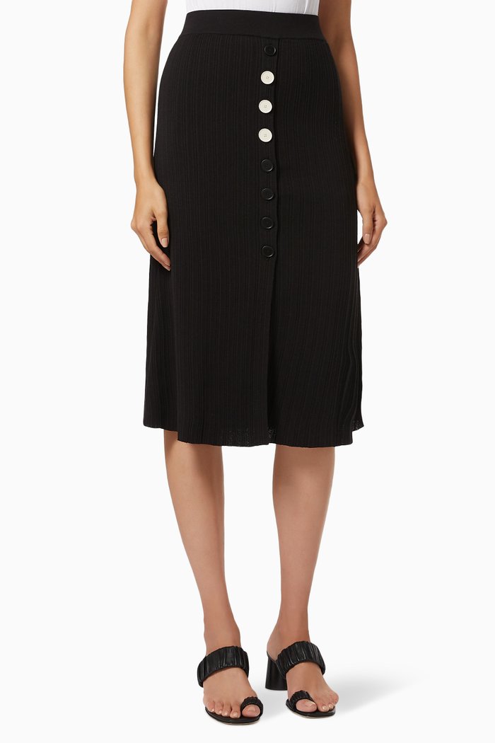 

Knit Button Skirt, Black
