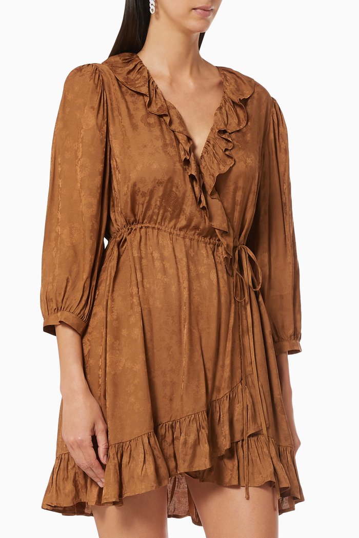

Frill Wrap Dress, Brown