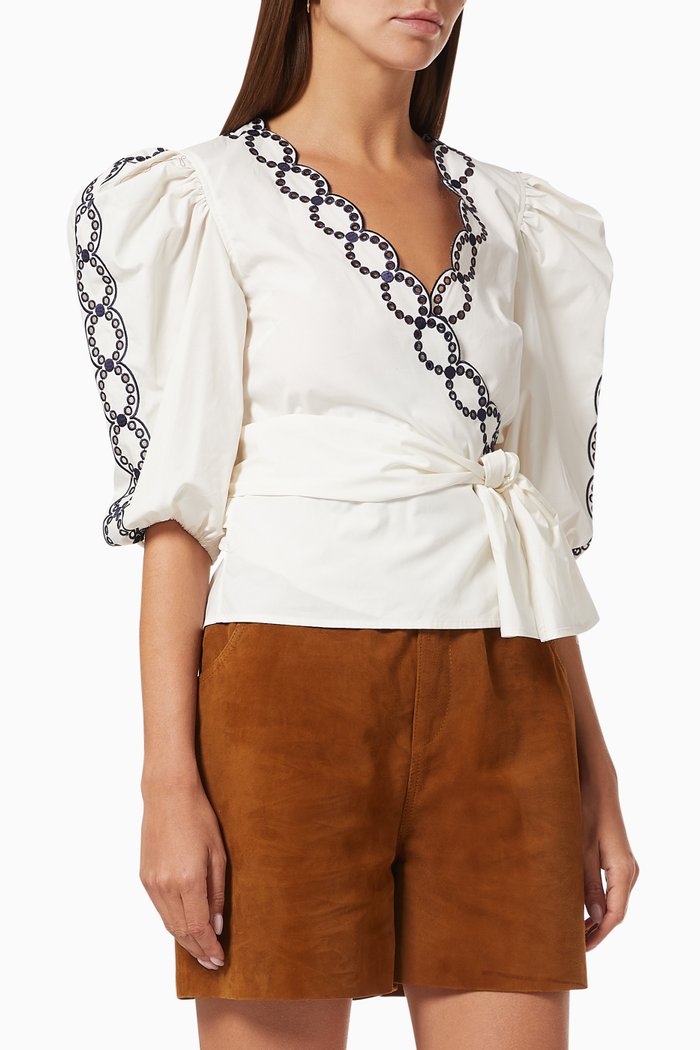 

Brigand Embroidered Wrap Top in Organic Cotton, White