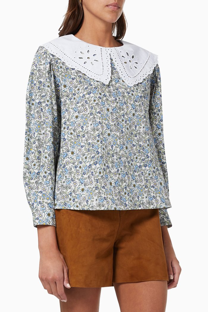 

Floral Blouse in Cotton, Neutral