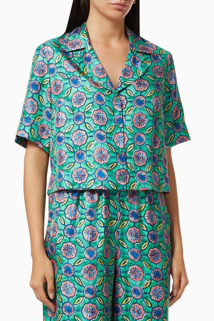Watercolour Print Top in Silk, Neutral