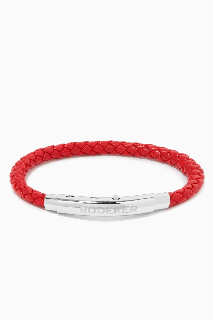 Dino Bracelet in Woven Leather, Red