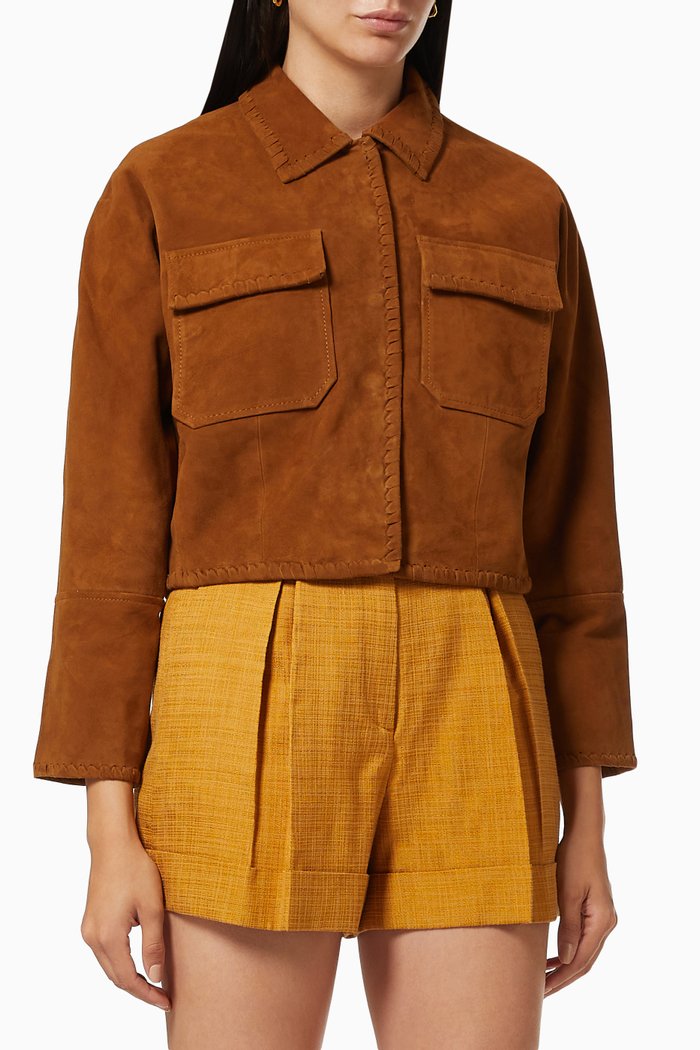

Cropped Jacket in Eco Friendly Suede, Brown