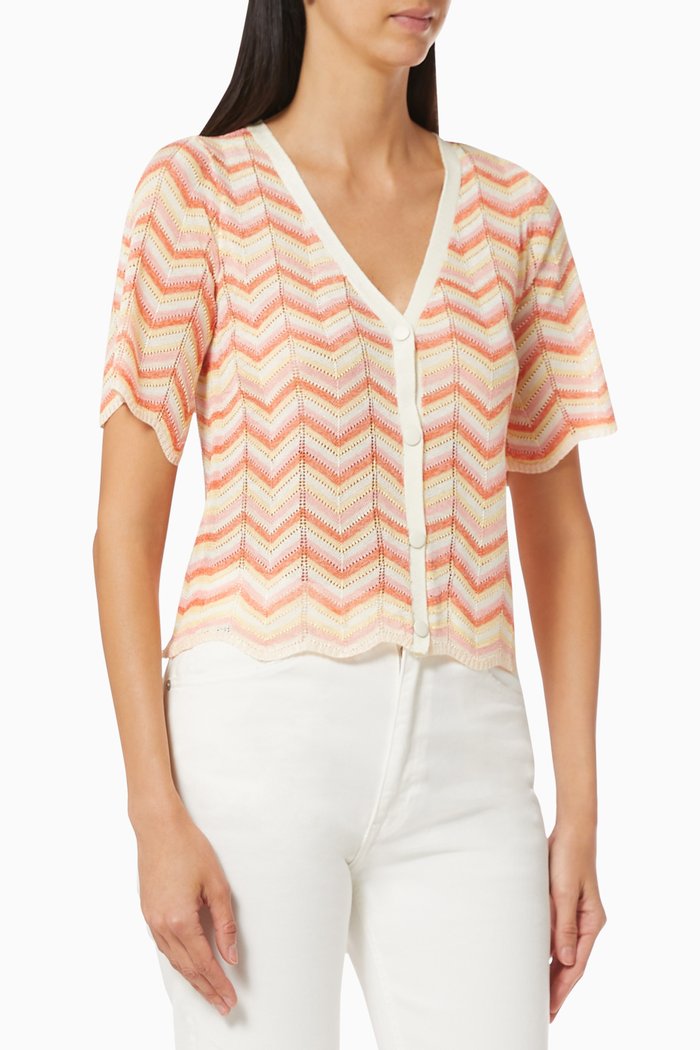 Short Sleeve Top in Herringbone Knit, Multicolour