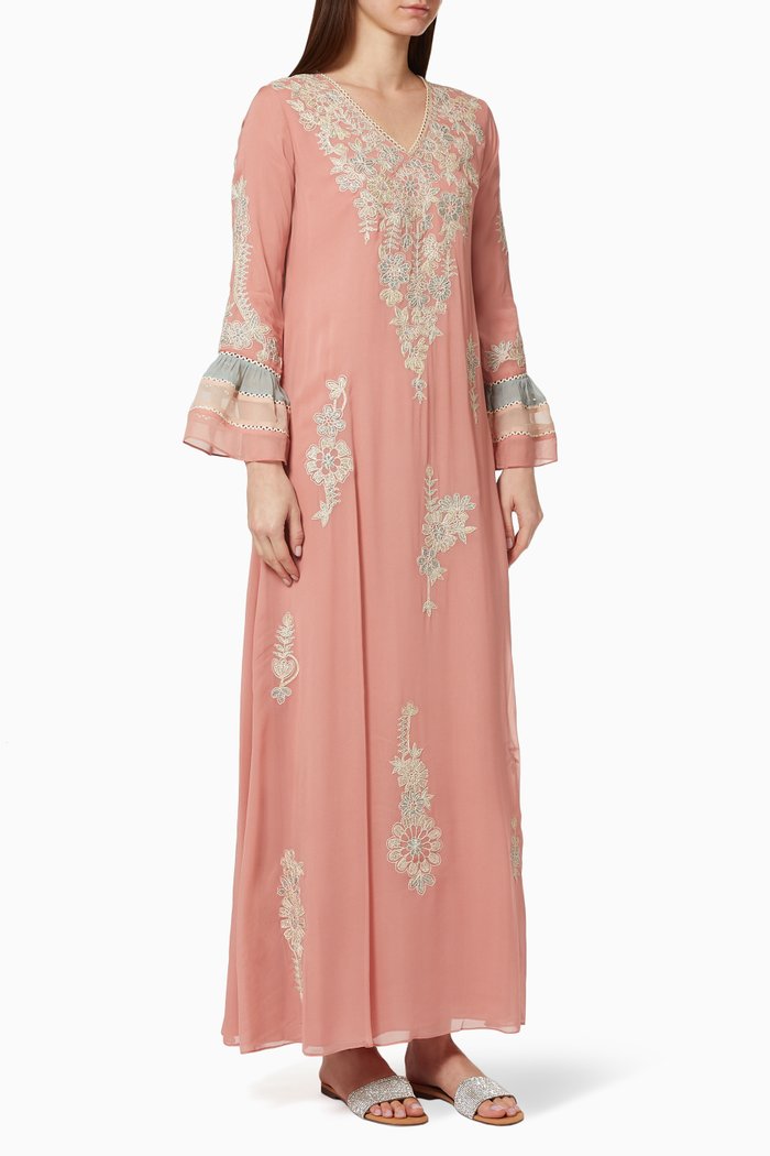 

Linear Embroidered Kaftan, Pink