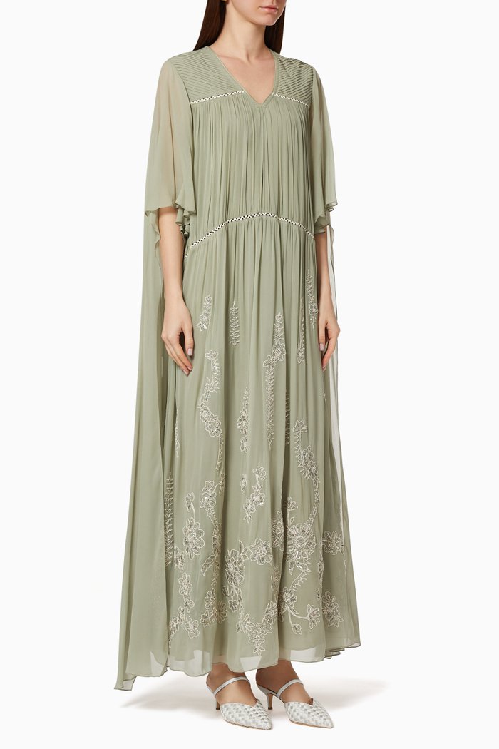 

Aquatic Cape Tier Dress, Green