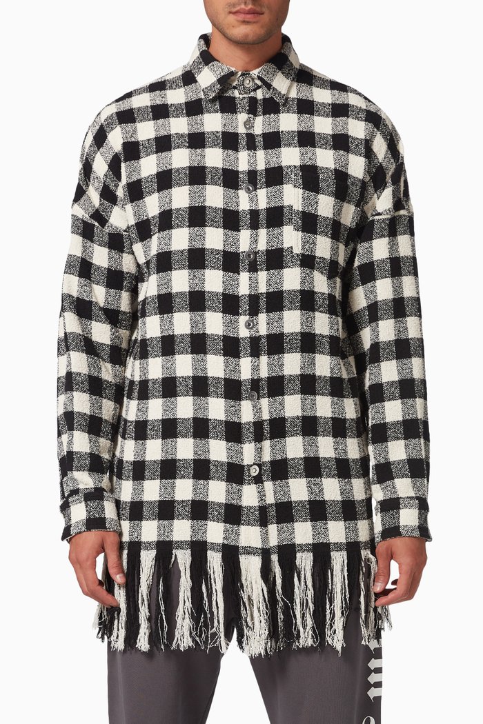 

Logo Checkered Overshirt in Cotton Blend, Black