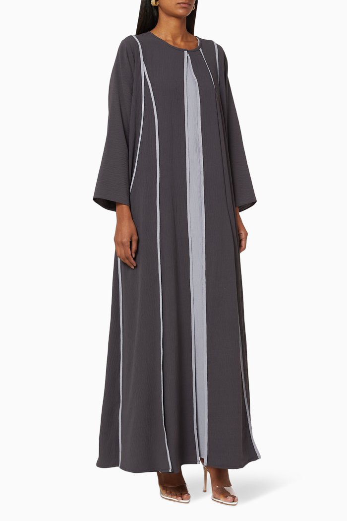 

Contrast Piping Abaya with Two Sided Inner Dress, Grey