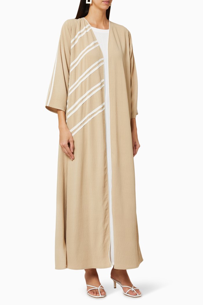 

Contrast Piping Abaya with Two Sided Inner Dress, Neutral