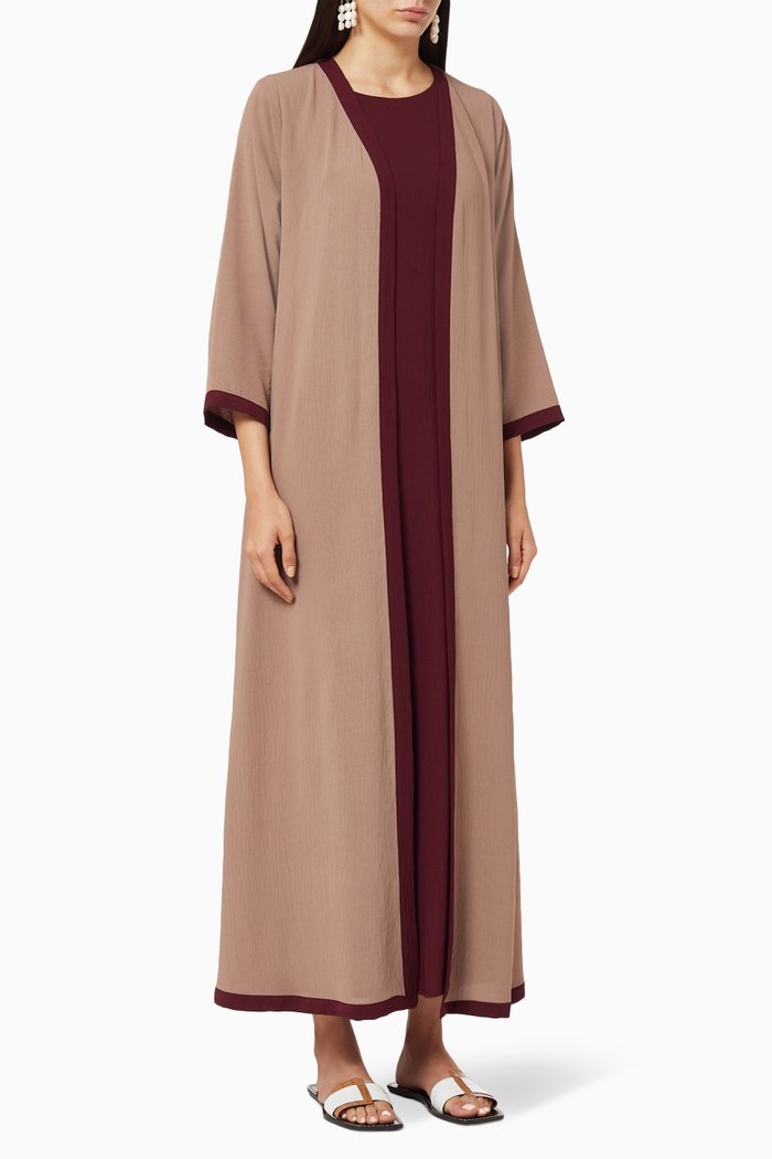 Abaya with Two Sided Inner Dress, Pink