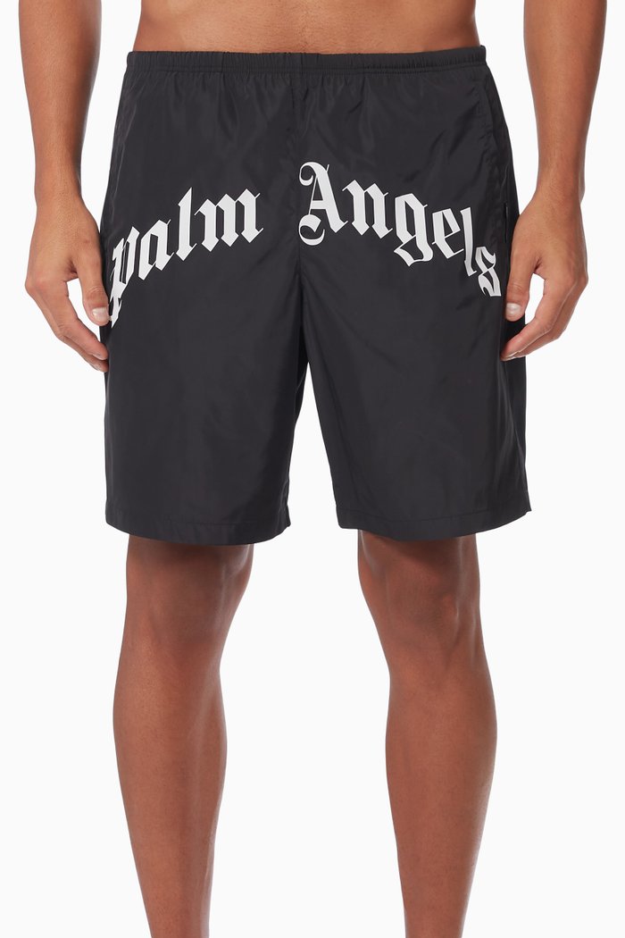 

Curved Logo Swim Shorts in Nylon, Black
