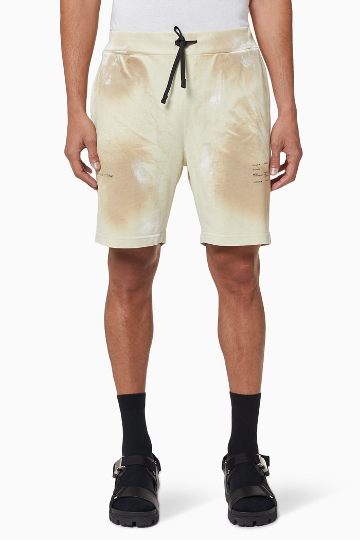 Printed Cotton Drawstring Shorts, Neutral