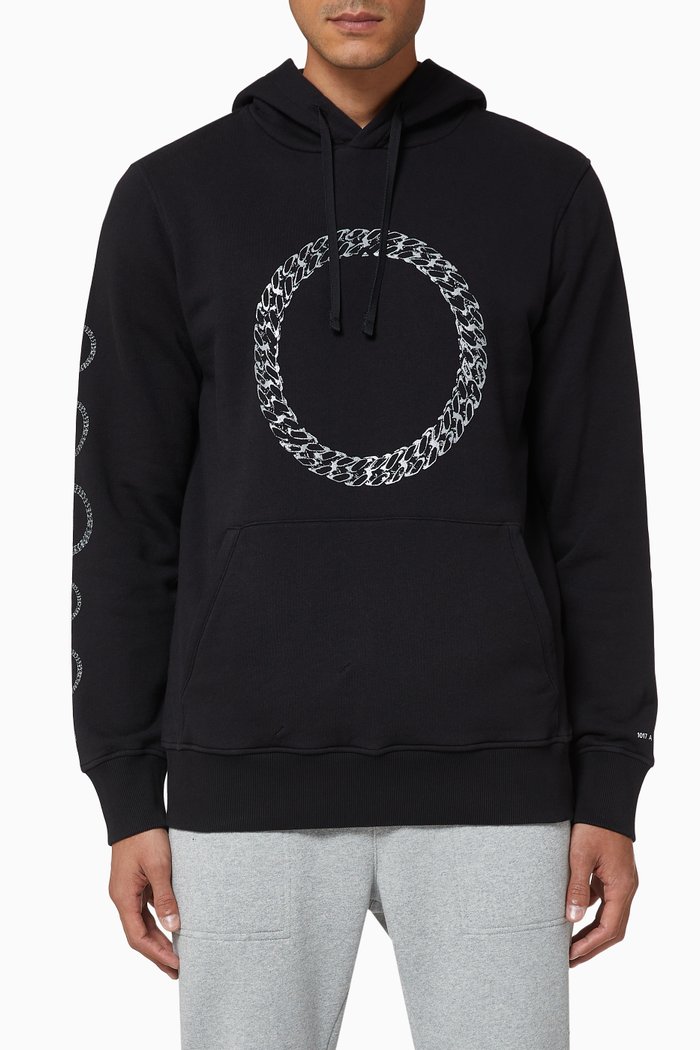 

Cube Chain Print Cotton Hoodie, Black