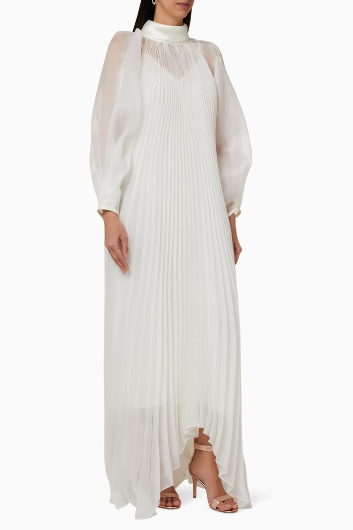 

Hanna Pleated Organza Dress, Neutral