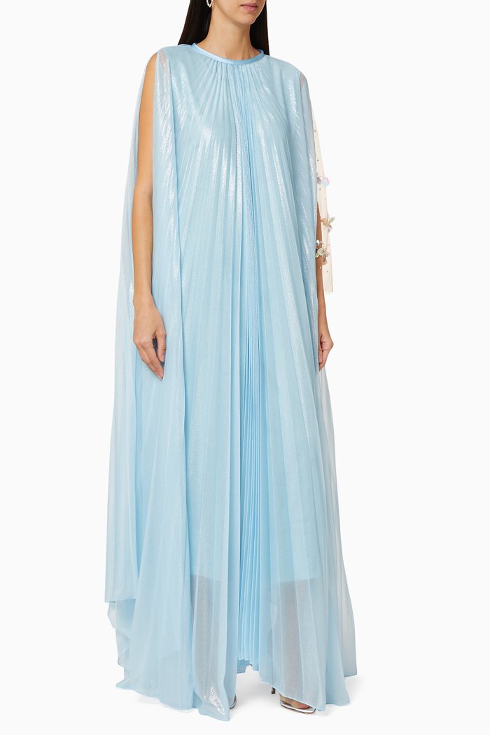 

Daliah Pleated Cape Dress, Blue