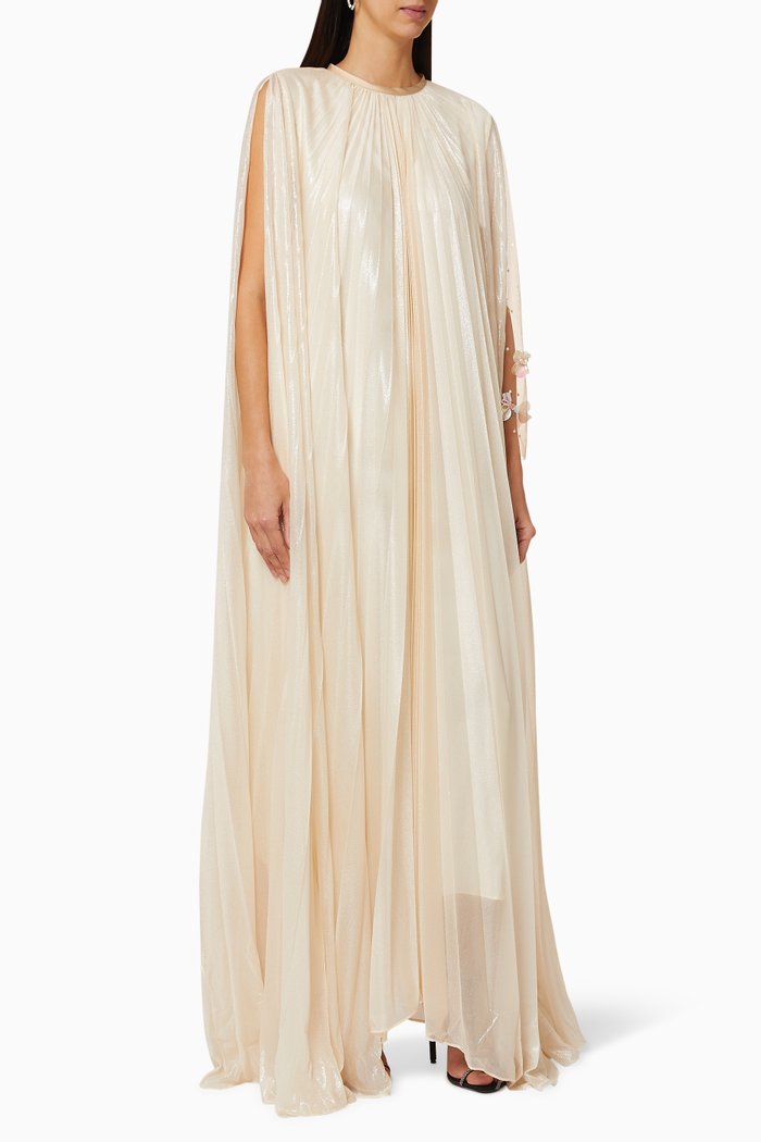

Daliah Pleated Cape Dress, Yellow