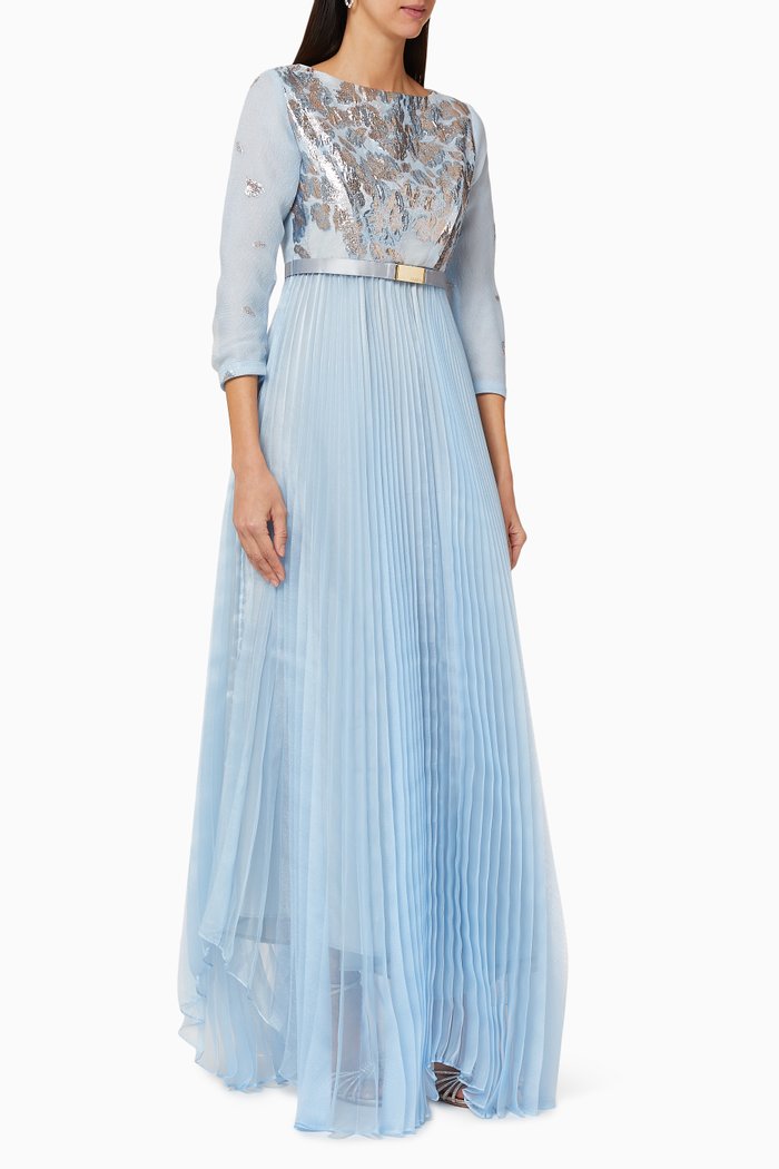 

Aasha Brocade Pleated Dress, Blue