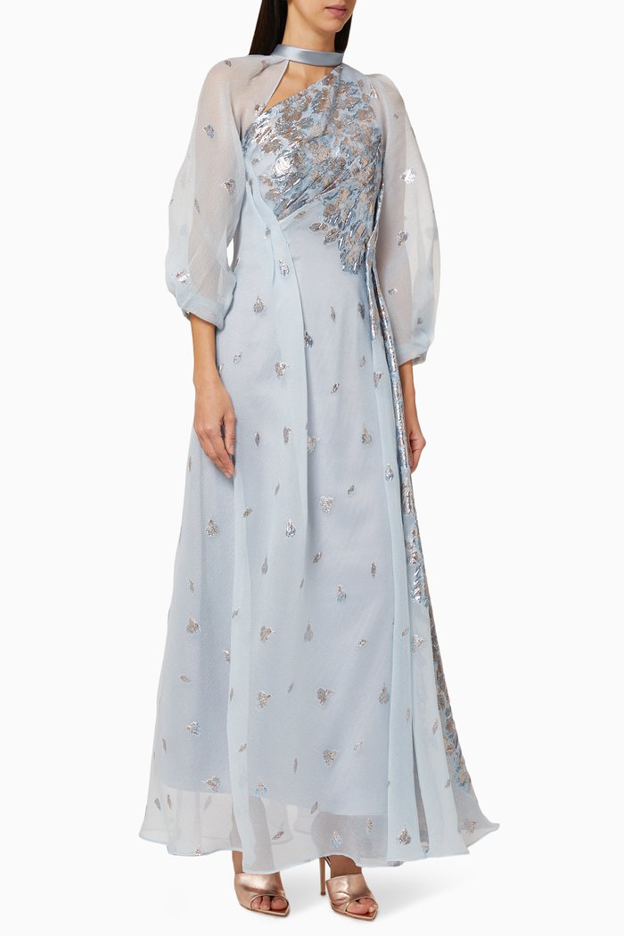 

Julia Draped Brocade Dress, Grey