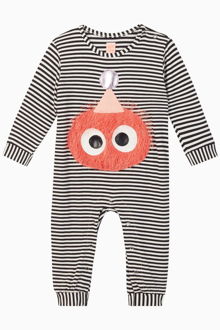

Toto Striped Jersey Romper, Black