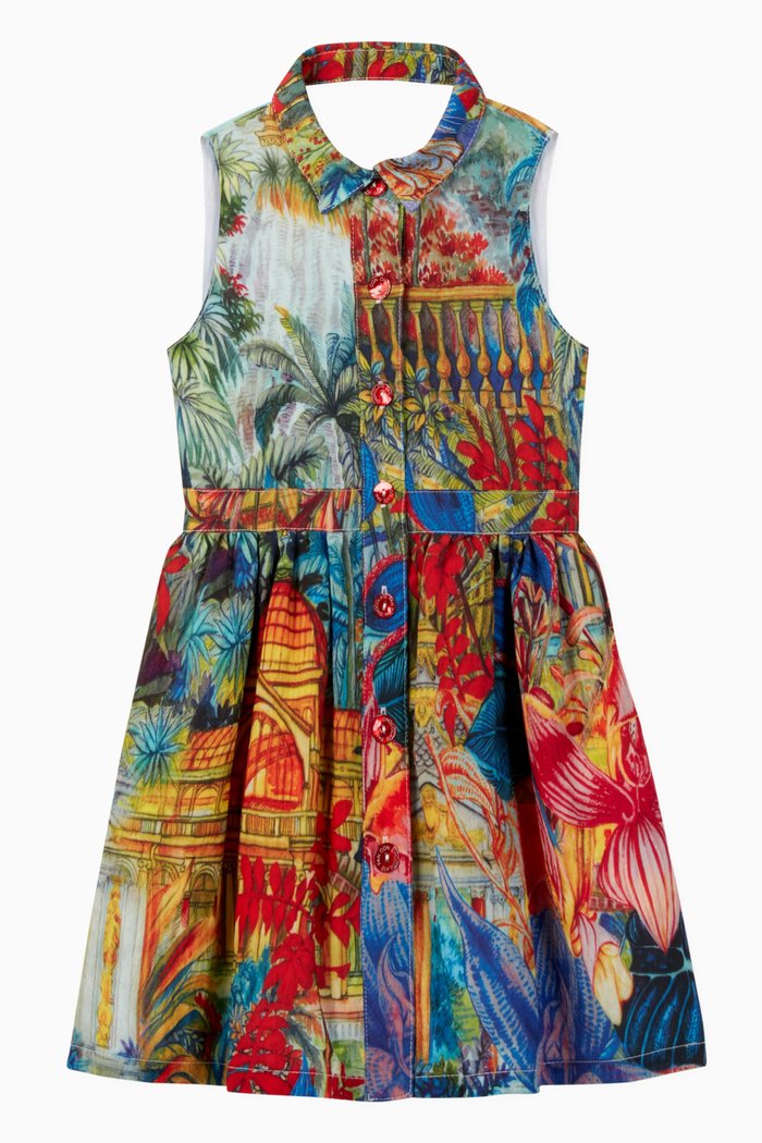 

Aura Tropical Poplin Dress, Multicolour