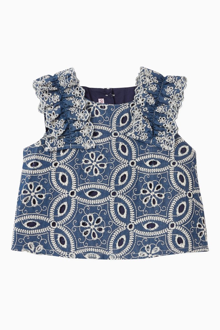 

Keira Embroidered Denim Top, Blue