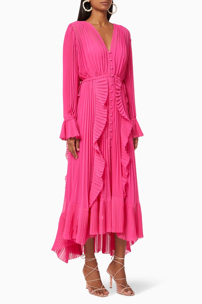 

Ruffle Pleated Chiffon Midi Dress, Pink