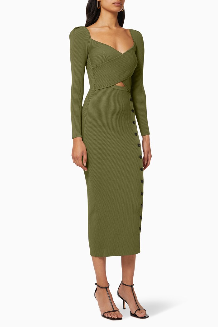 

Cut-out Ribbed Knit Midi Dress, Brown