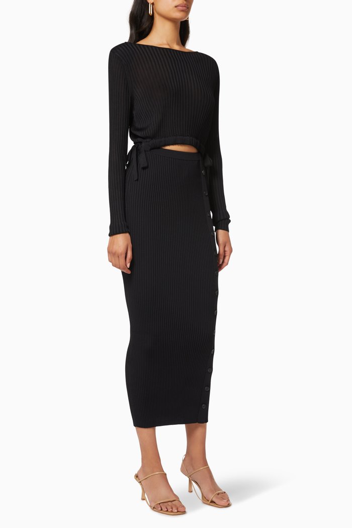 

Cut-out Ribbed Knit Midi Dress, Black