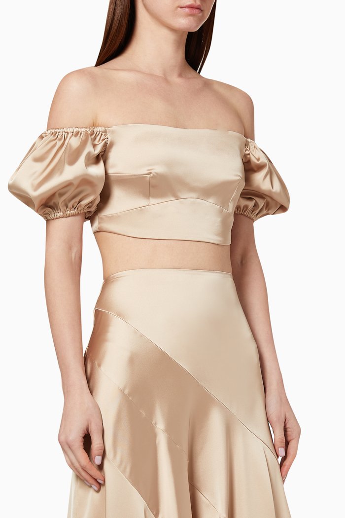 x Karen Wazen Margot Satin Crop Top, Pink