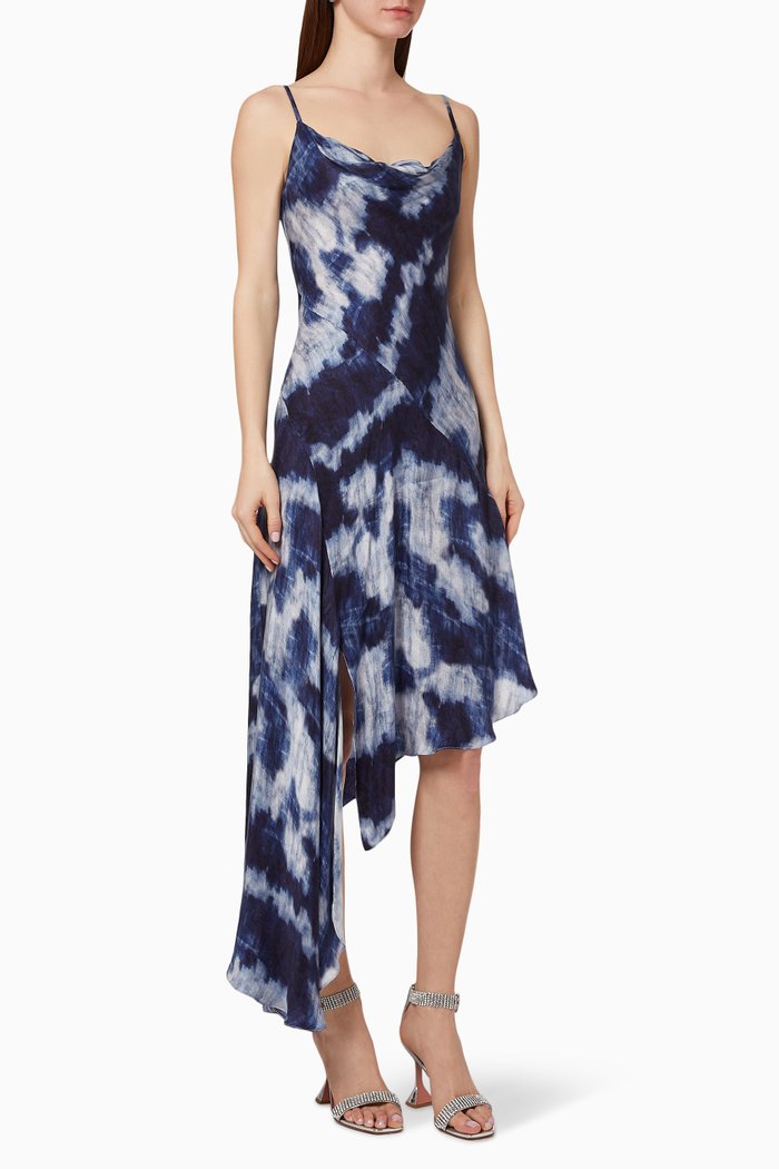 

x Karen Wazen Kamilla Asymmetric Draped Dress, Blue