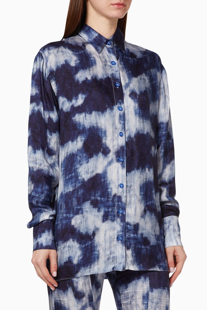 

x Karen Wazen Katia Printed Button Down Shirt, Blue
