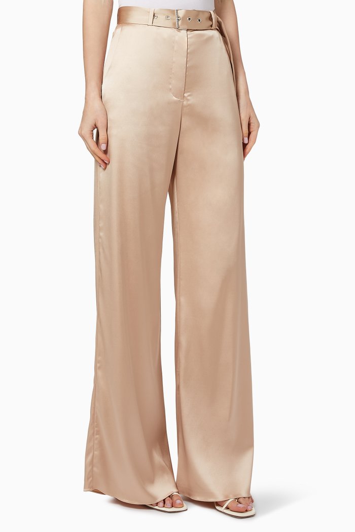 

x Karen Wazen Maisa Satin Flared Pants, Pink
