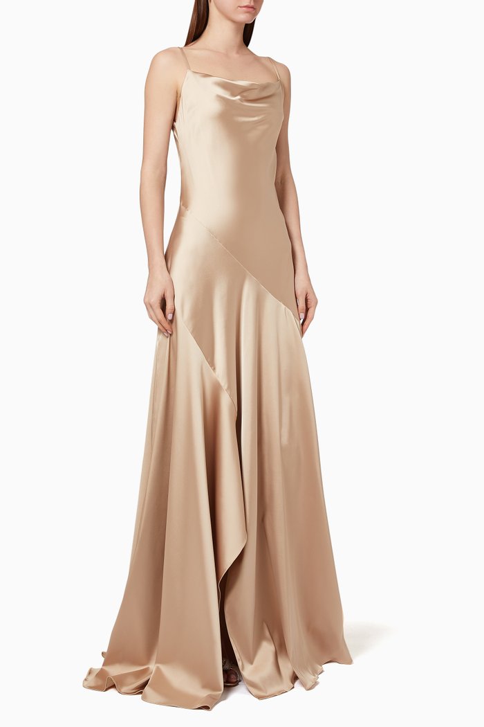 

x Karen Wazen Kendall Satin Asymmetric Gown, Pink