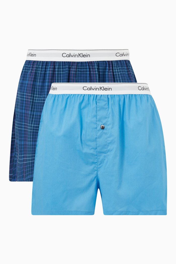 

Slim Fit Boxers in Cotton Blend, Set of 2, Blue