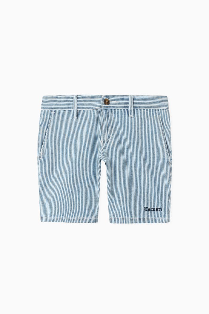 Striped Chino Shorts in Stretch Cotton, Blue
