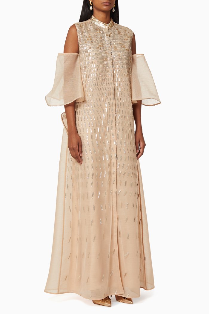 

Glow Gold Raindrop Applique Kaftan, Neutral