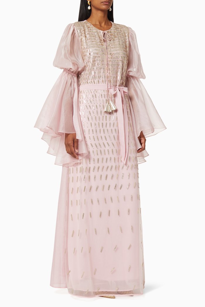 

Glow Gold Raindrop Applique Kaftan, Pink
