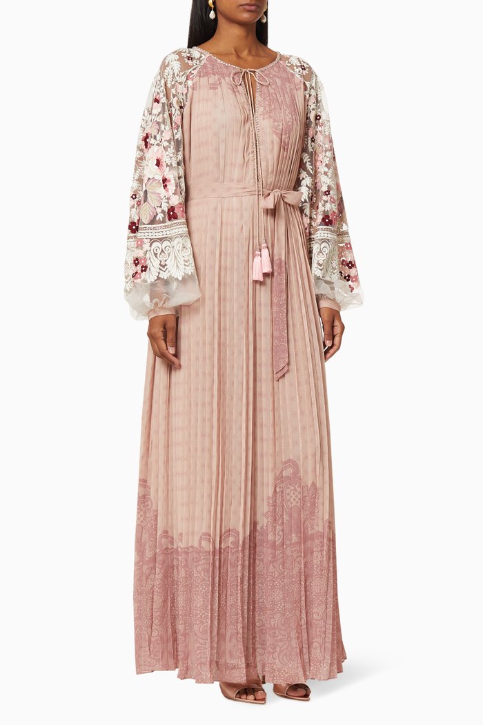 

Fleur Silk Thread Embroidered Floral Estate Kaftan, Pink