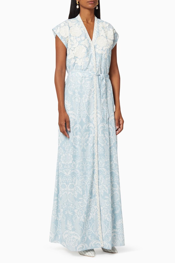 

Majorca Engraved Rose Embellished Kaftan, Blue